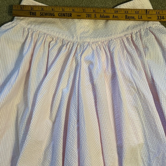 Ralph Lauren Pink Seersucker Gathered Flare Skirt Vertical Pin Stripes Midi SZ 2 - Picture 6 of 7